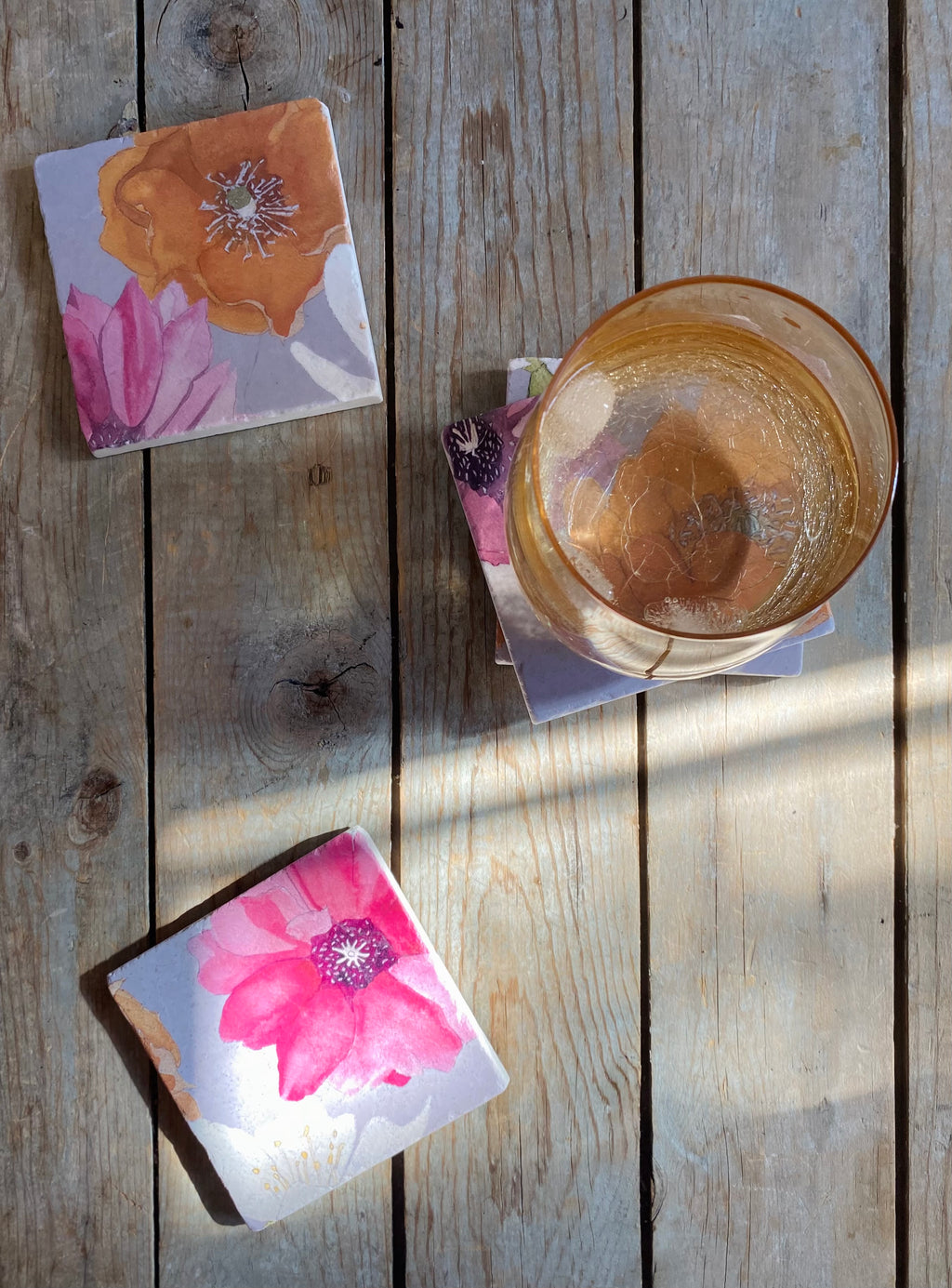 Coaster Set: Cactus Flowers on Grey