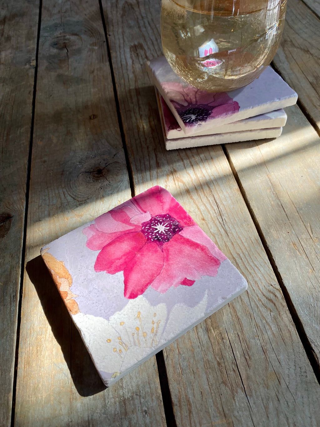 Coaster Set: Cactus Flowers on Grey