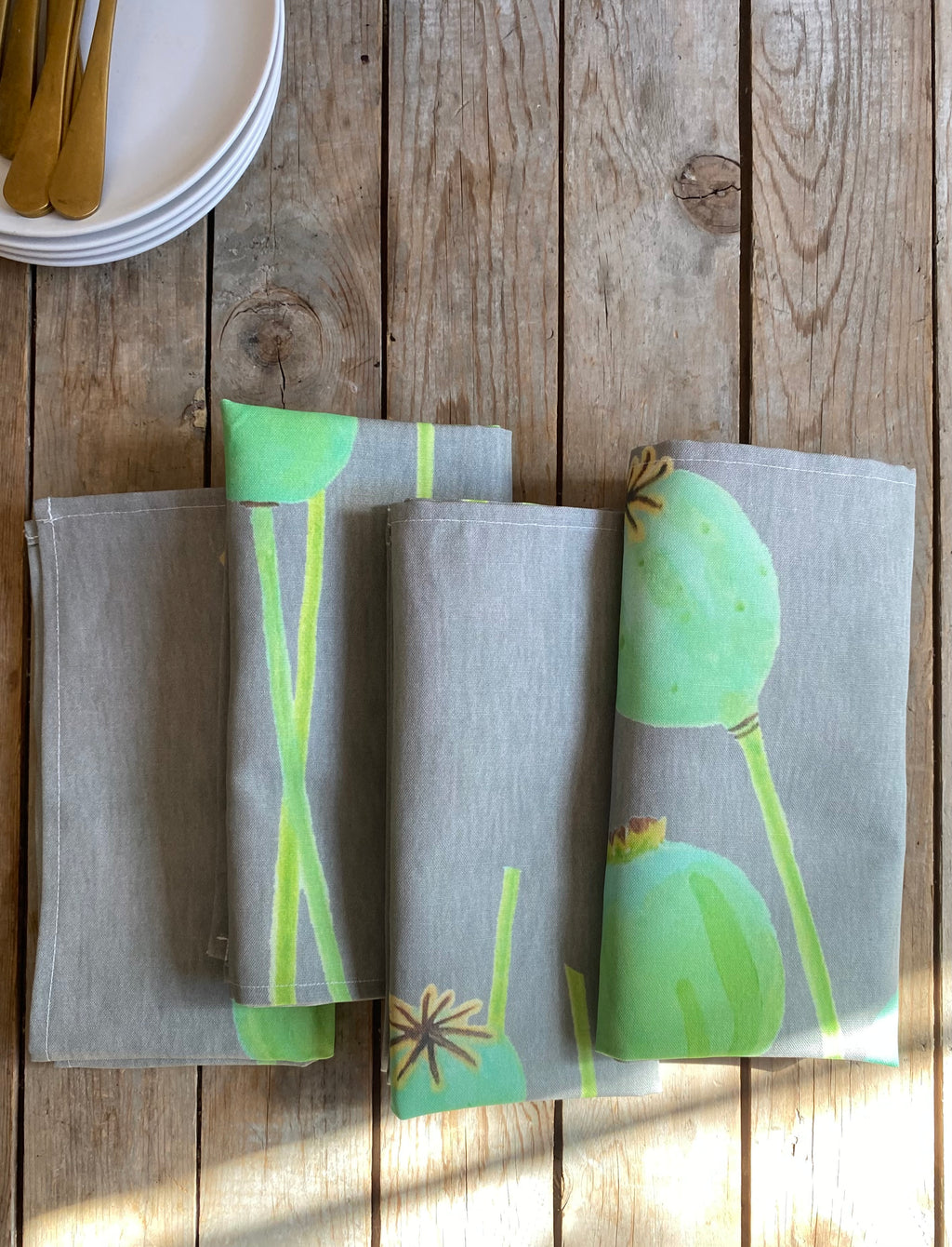 Napkin Set: Poppy Pods on Grey
