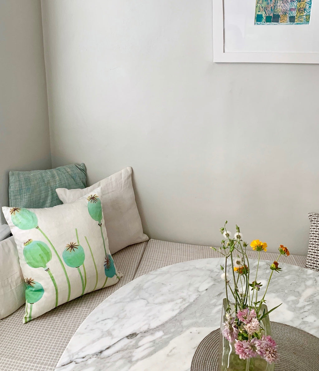 Throw Pillow: Poppy Pods on Ecru