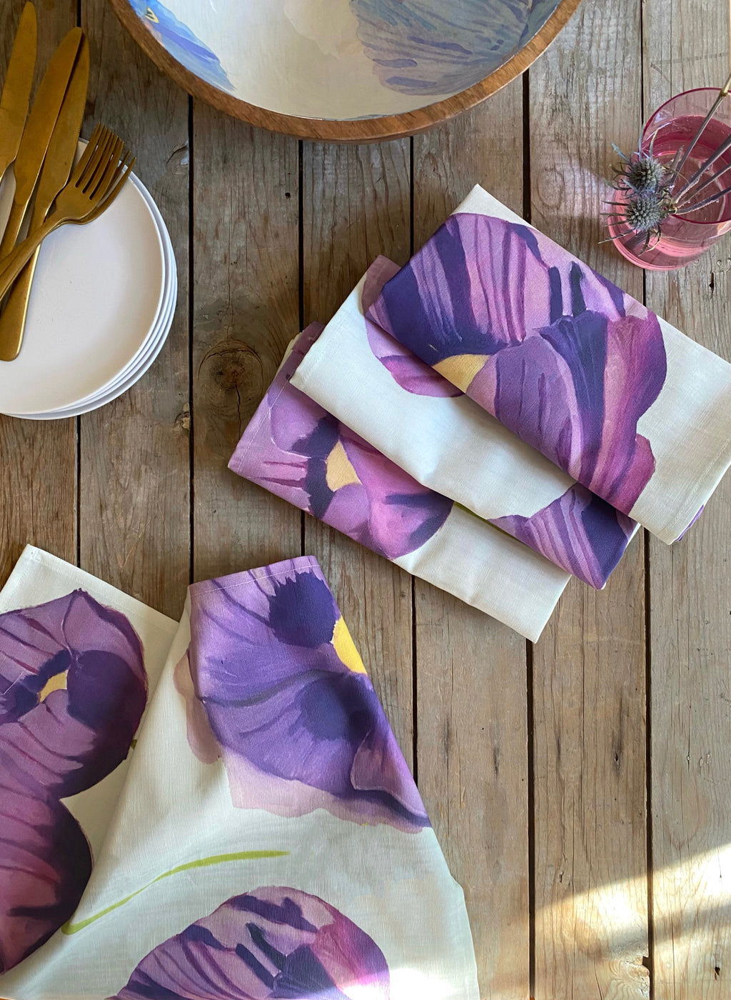 Napkin Set: Purple Poppies on Snow