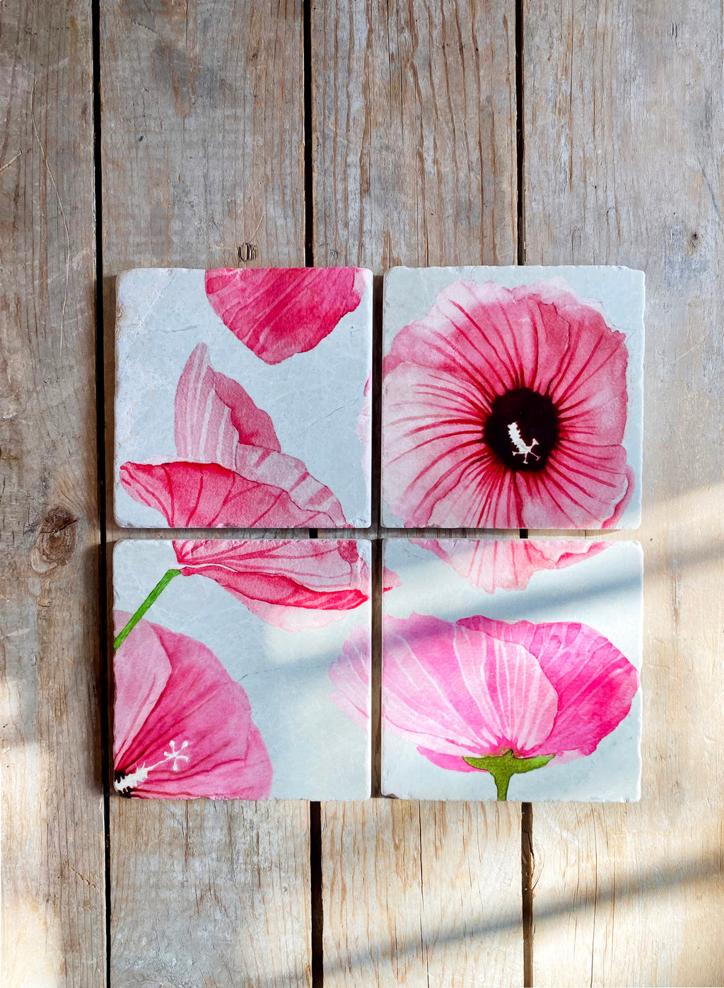 Coaster Set: Rose of Sharon on Taupe
