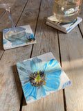 Coaster Set: Himalayan Blue Poppies on Ecru