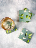 Coaster Set: White Berries and Leaves
