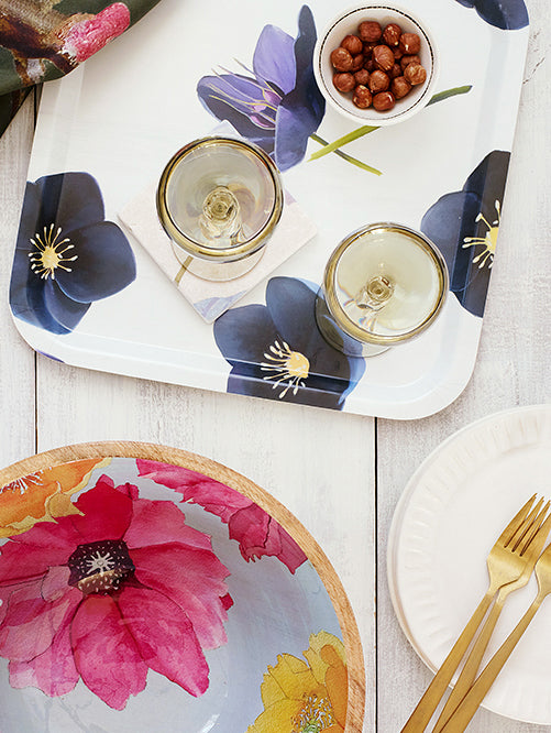 Swedish Serving Tray:  Black Hellebore on Snow