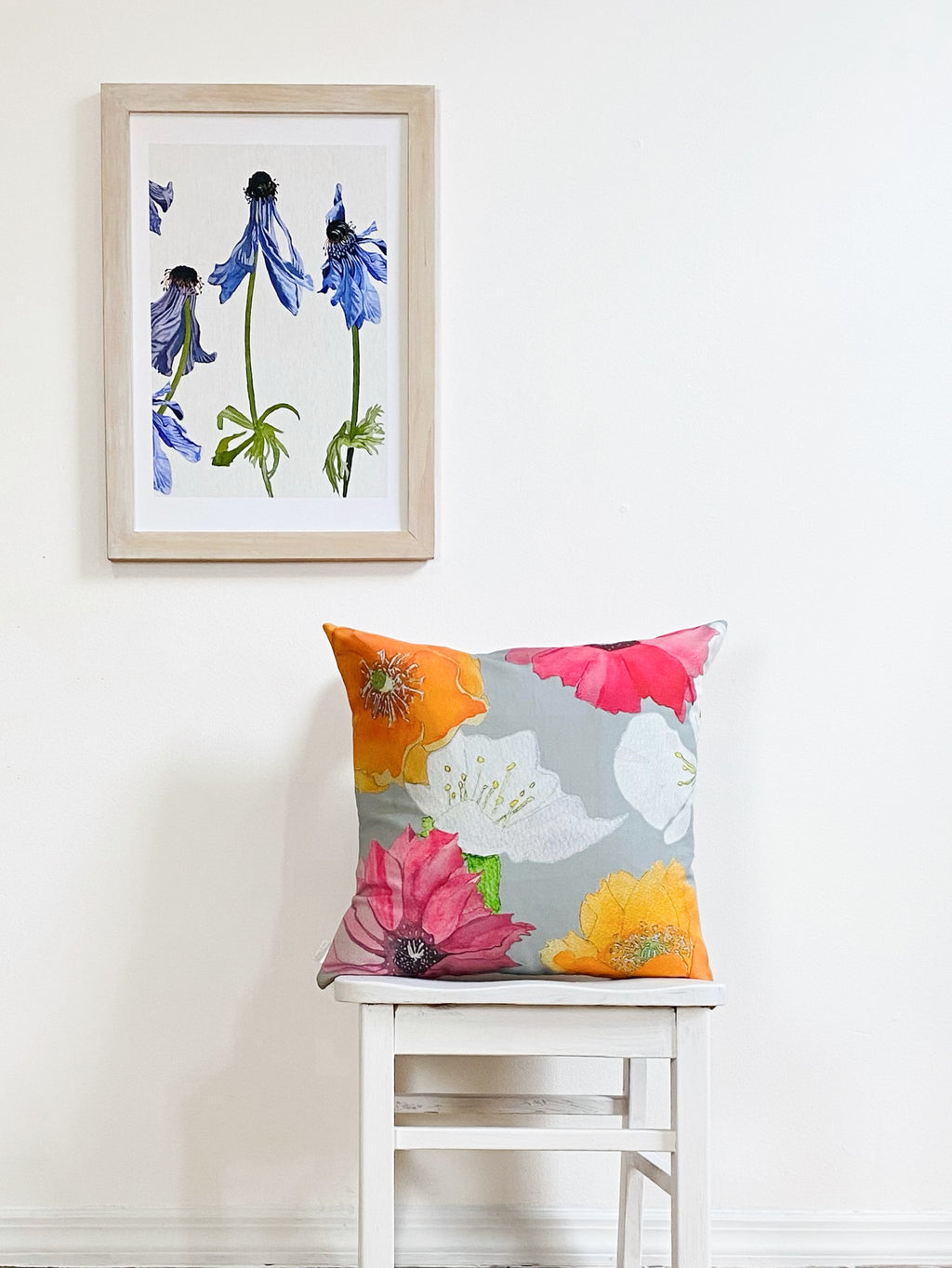 Throw Pillow: Cactus Flowers on Grey