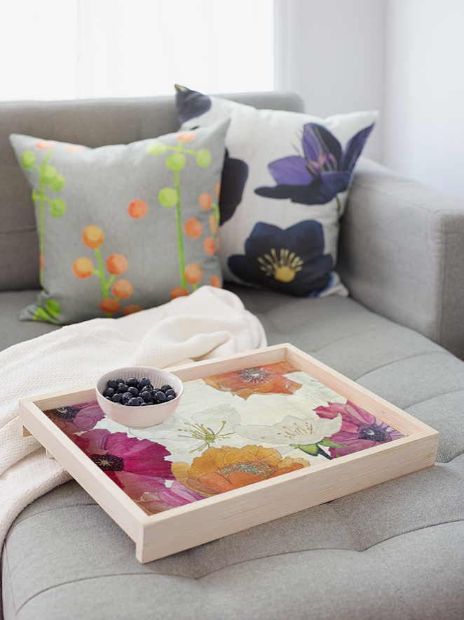 Handmade Serving Tray:  Cactus Flowers on Snow