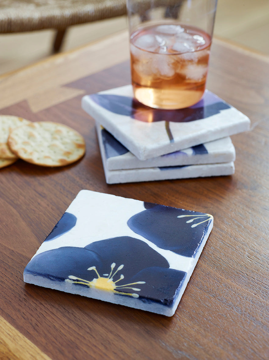 Coaster Set: Black Hellebore on Snow