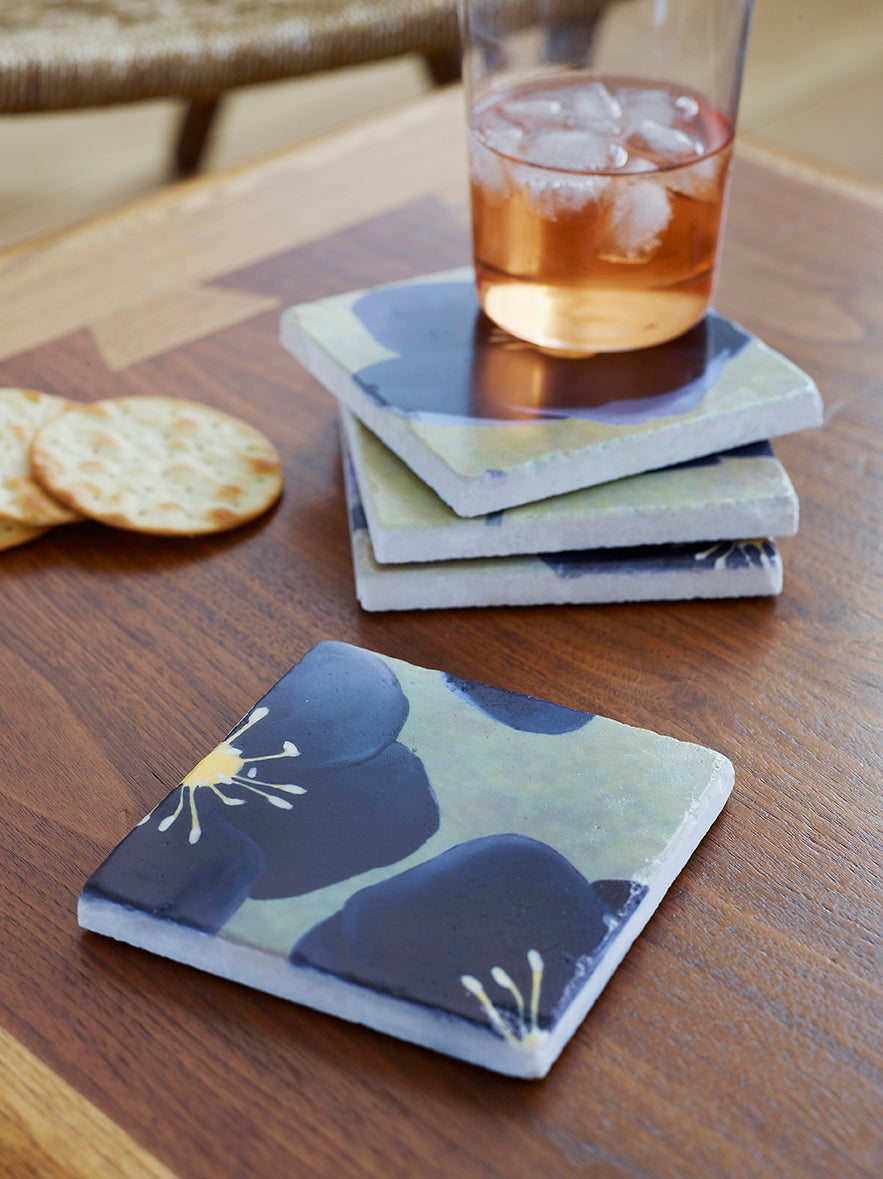 Coaster Set: Black Hellebore on Green