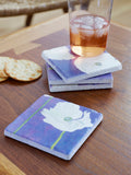 Coaster Set: White Poppies on Violet