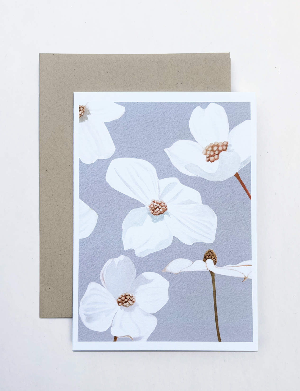 Notecard:  Dogwood Blossoms on Grey