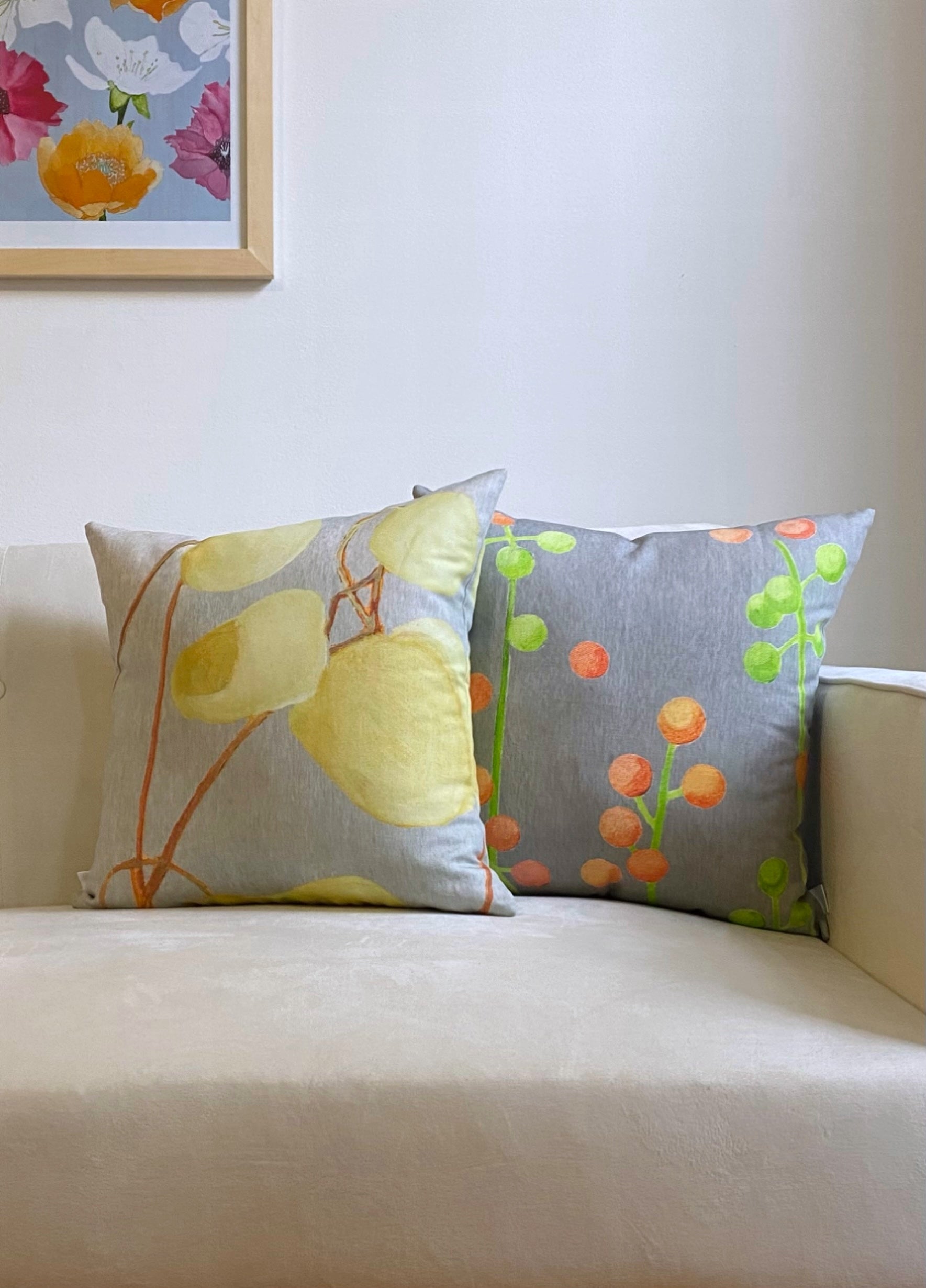 Throw Pillow: Milkweed on Pale Grey