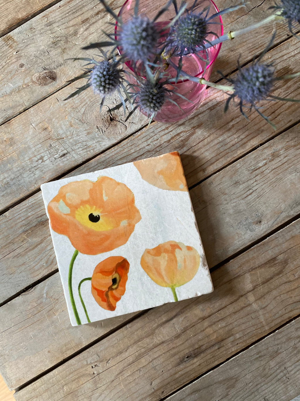 Trivet: Peach Poppies on Snow