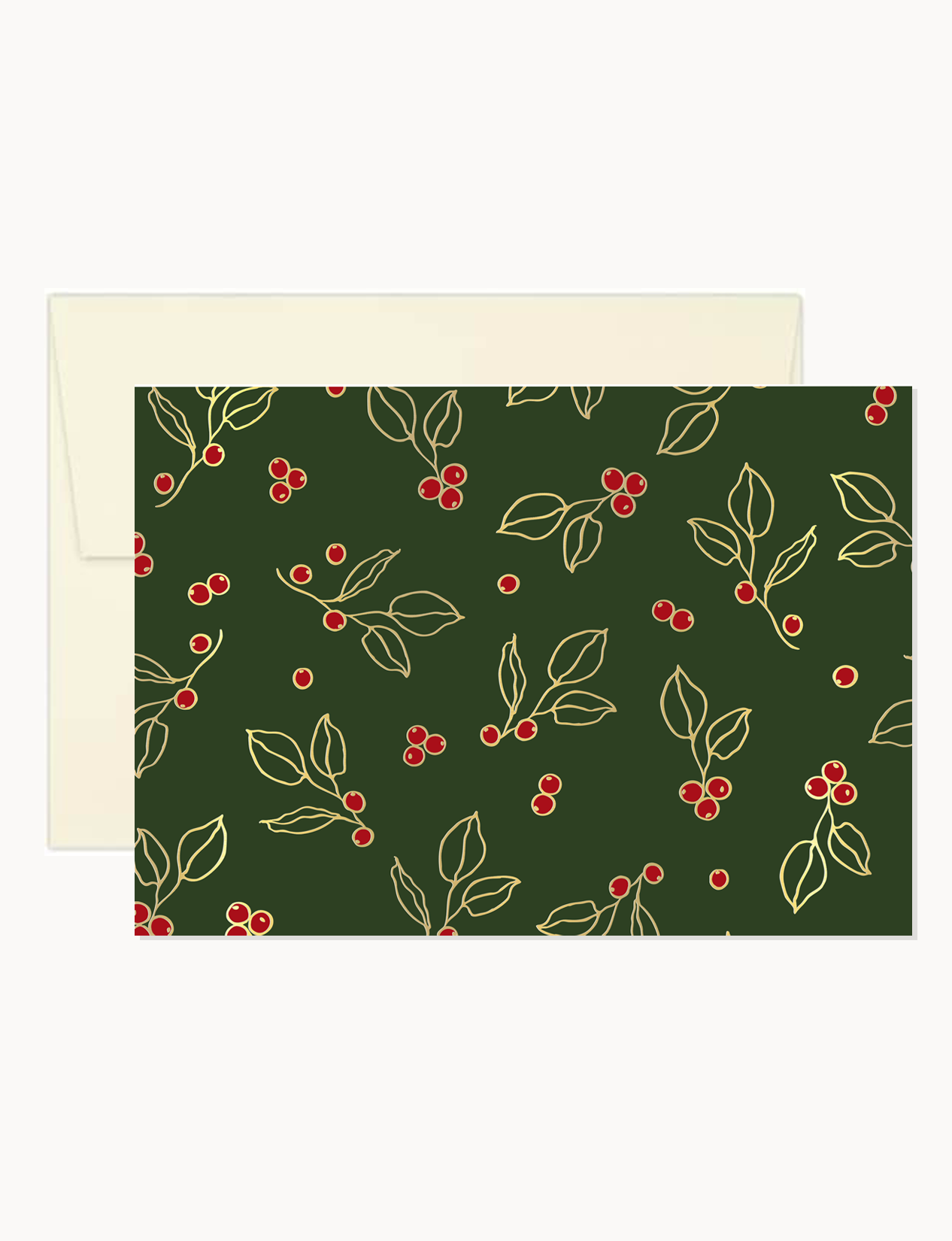 Notecard:  Gold and Red Winterberries on Deep Green