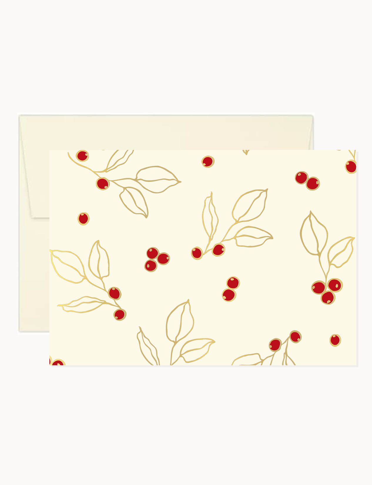 Notecard:  Gold and Red Winterberries on Cream