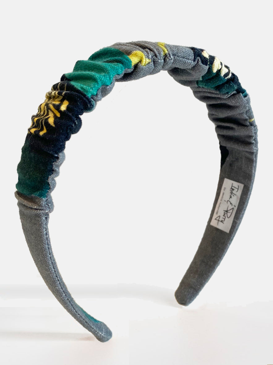 Headband:  Green Winter Rose on Grey