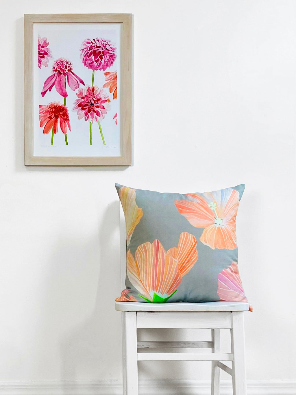 Throw Pillow: Hibiscus on Grey