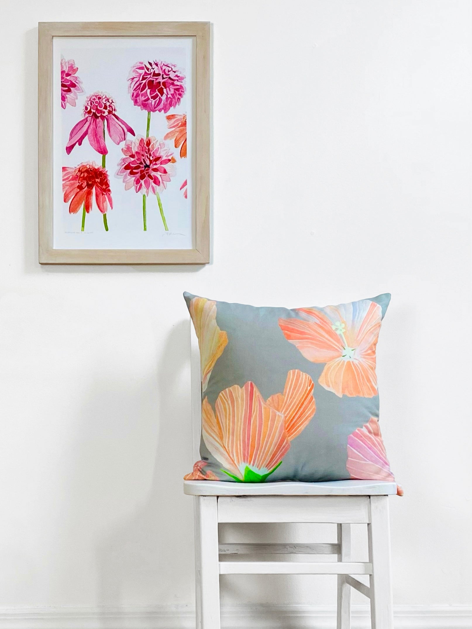 Throw Pillow: Hibiscus on Grey