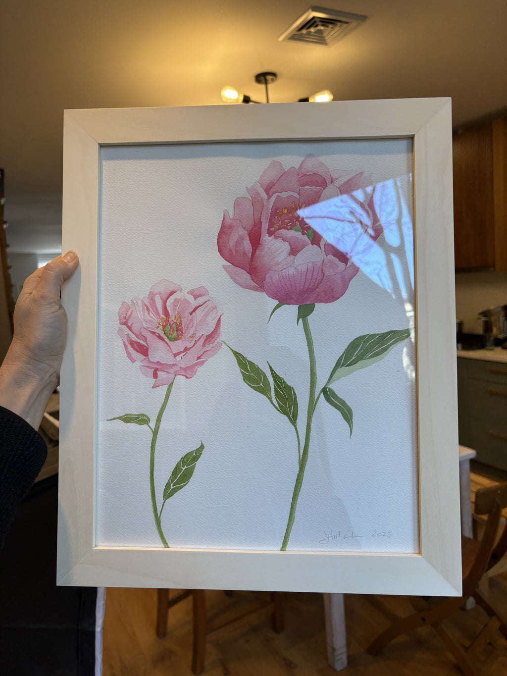 Original Peony Painting, Framed