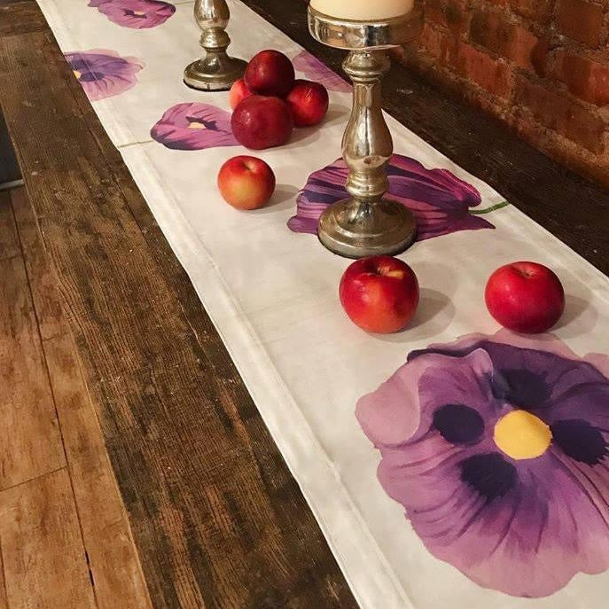 Table Runner: Purple Poppies on Snow