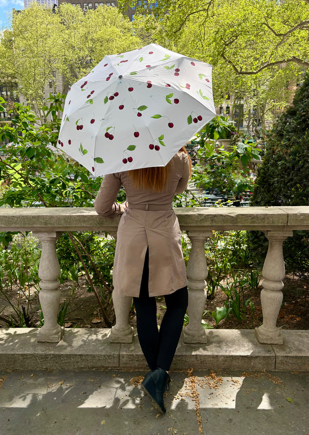 Umbrella:  Cherries and Blossoms on Cream