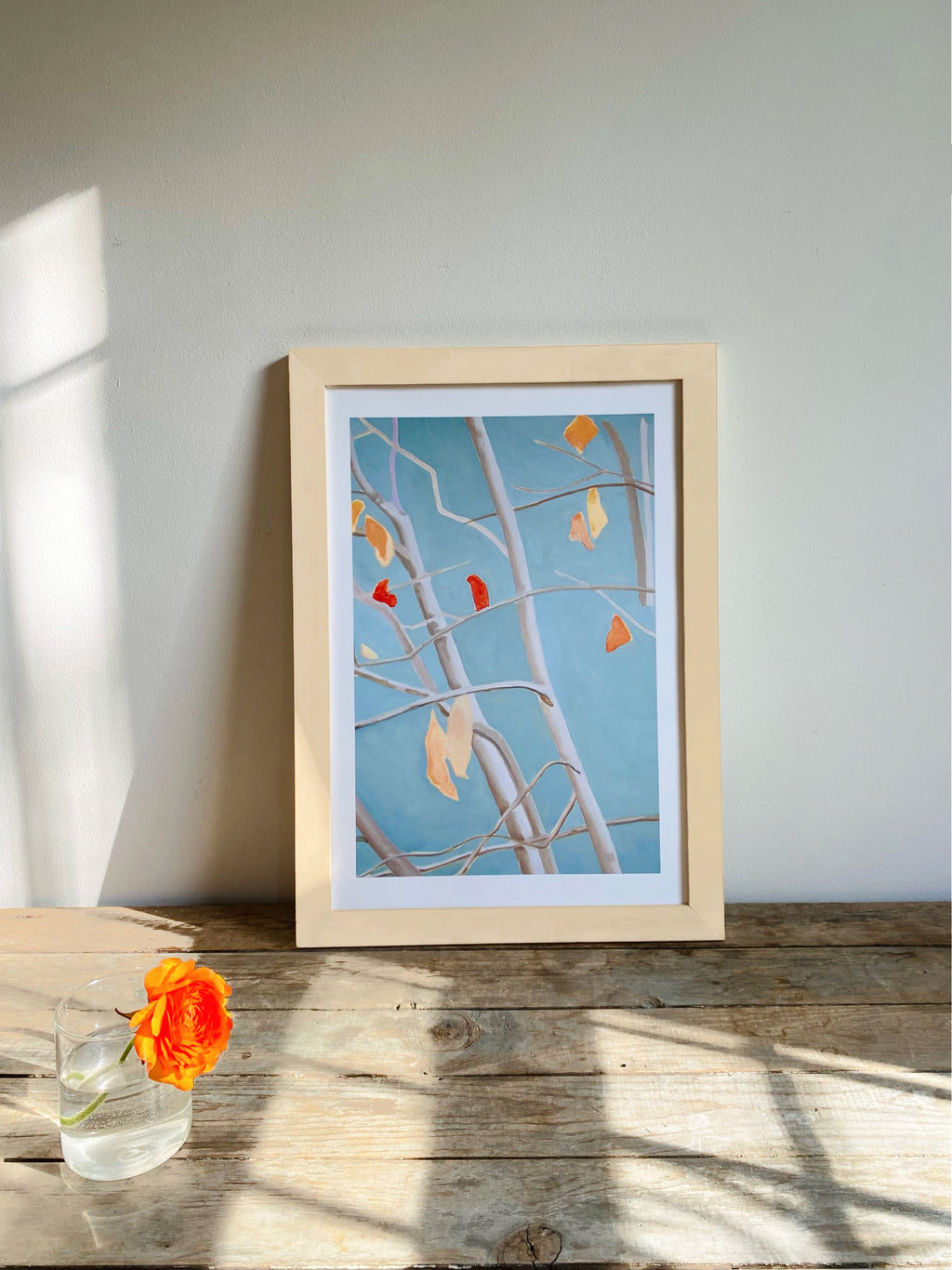 Art Print:  Tree with Orange Leaves on Blue Sky