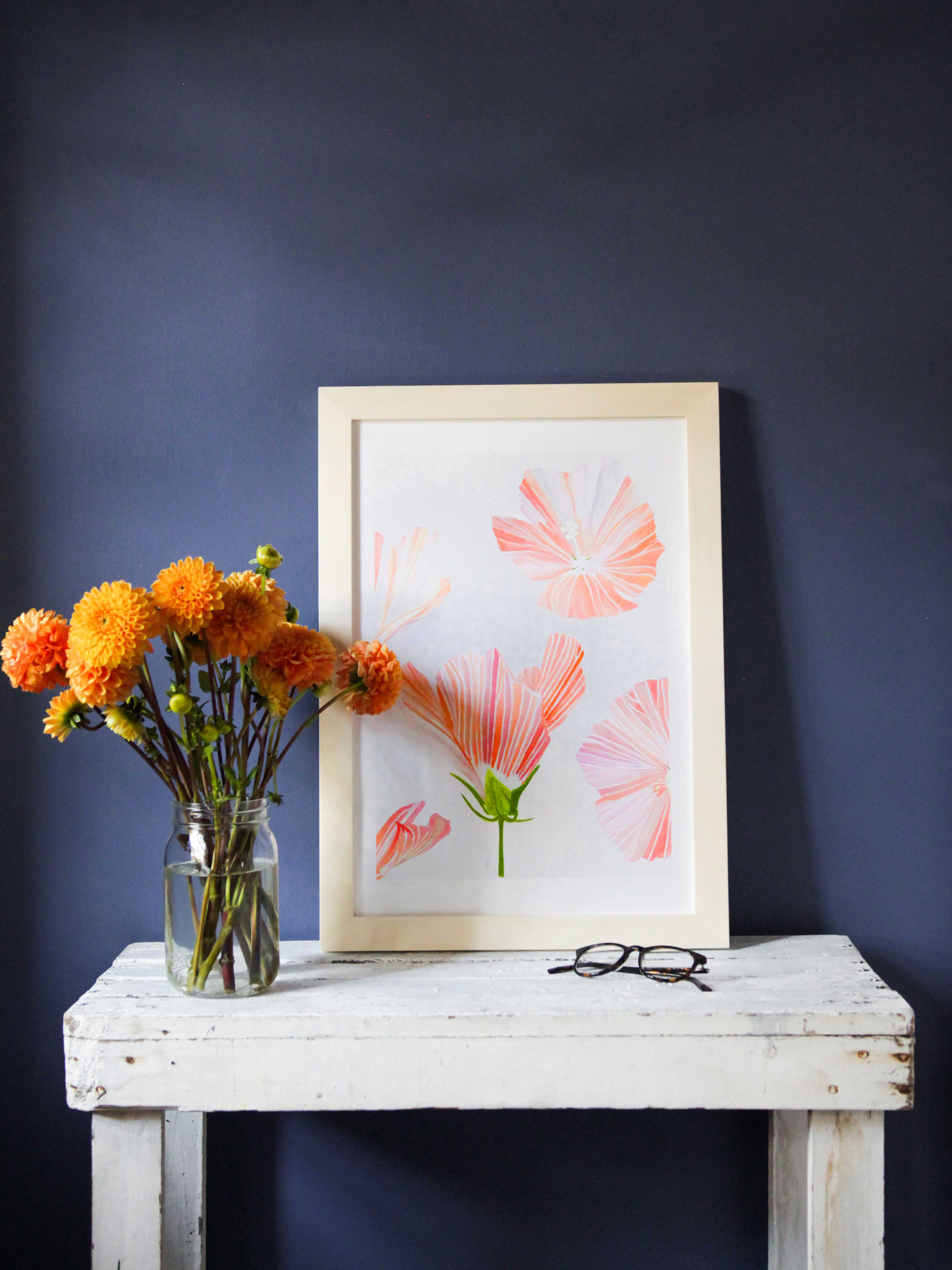 Art Print:  Orange Hibiscus on Snow