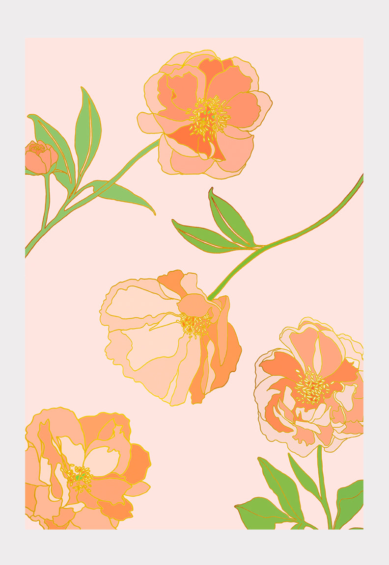 Art Print: Les Petites Fleurs Peony Garden in Pink
