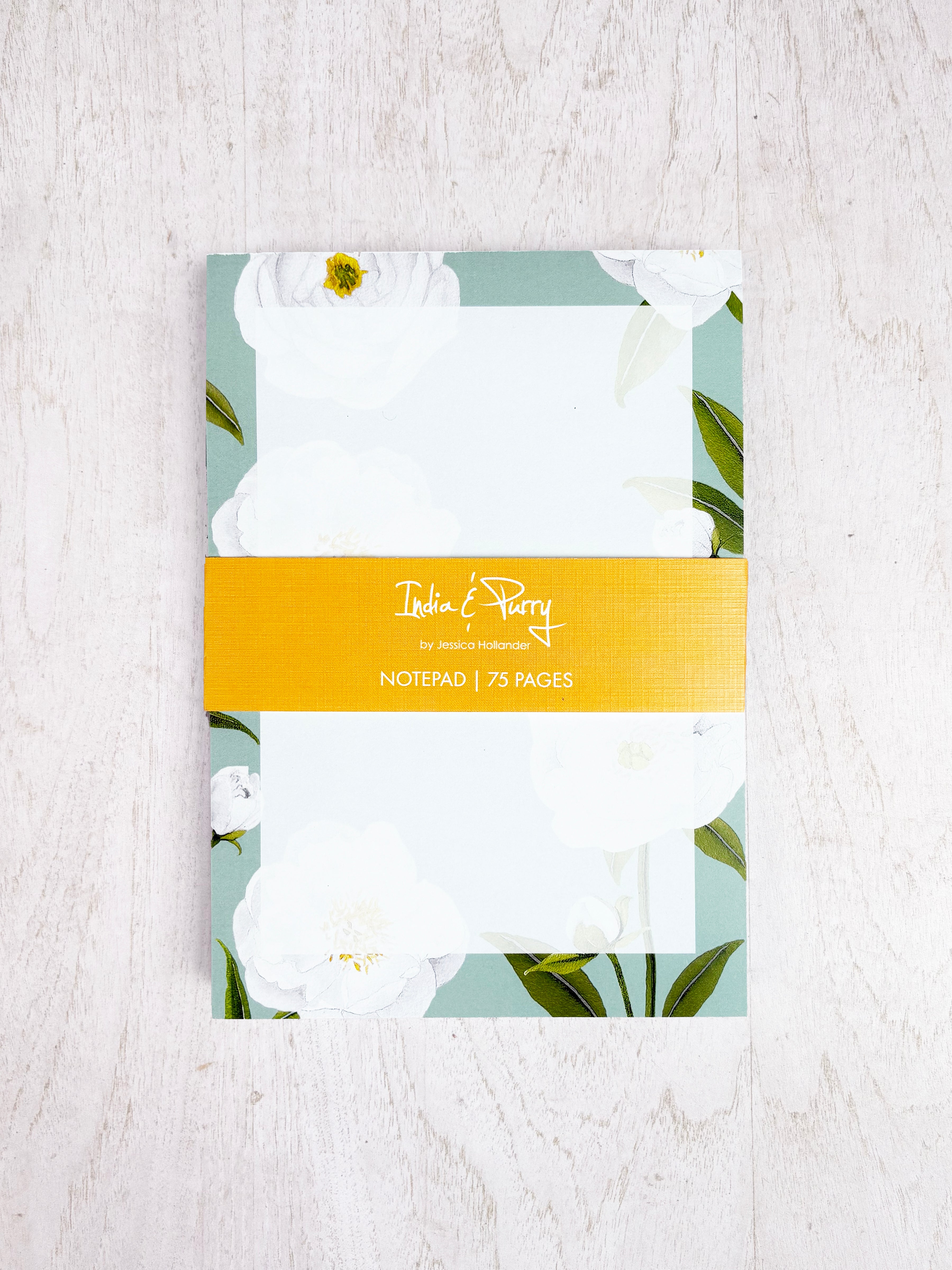 Notepad:  White Peonies on Pale Green