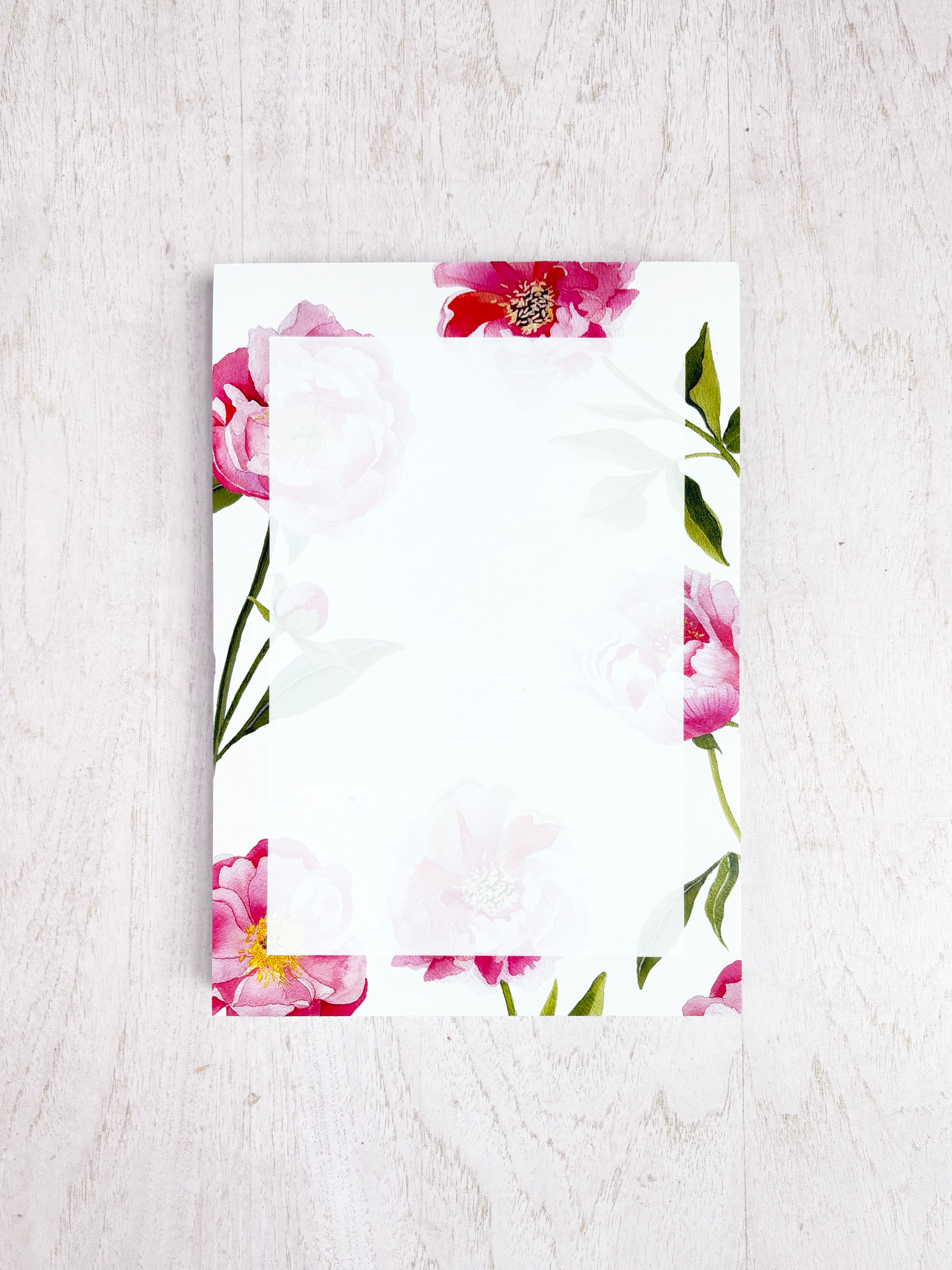 Notepad:  Pink Peonies on Cream
