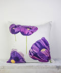 Cotton Sateen Throw Pillow: Purple Poppies on Snow