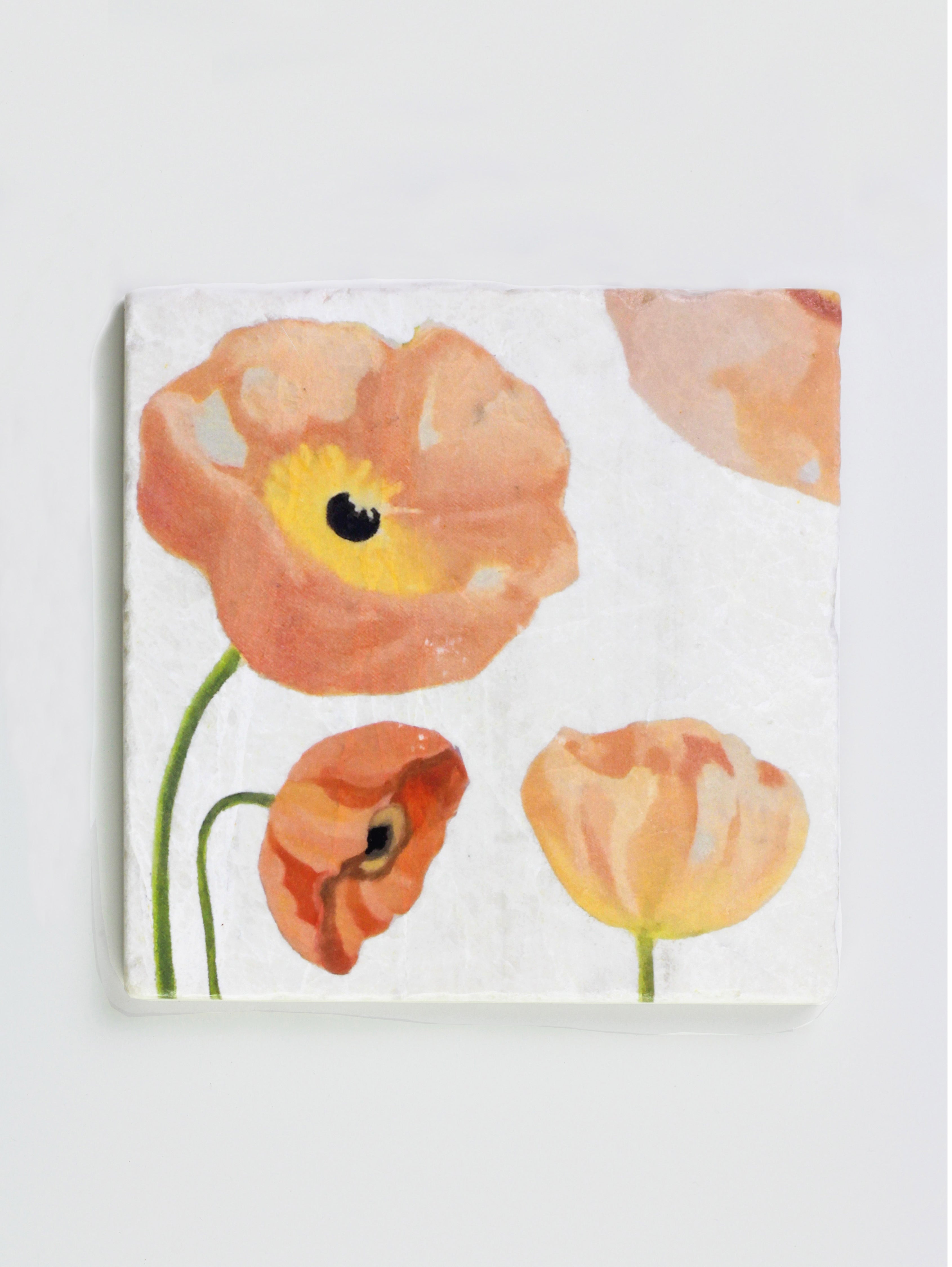Trivet: Peach Poppies on Snow