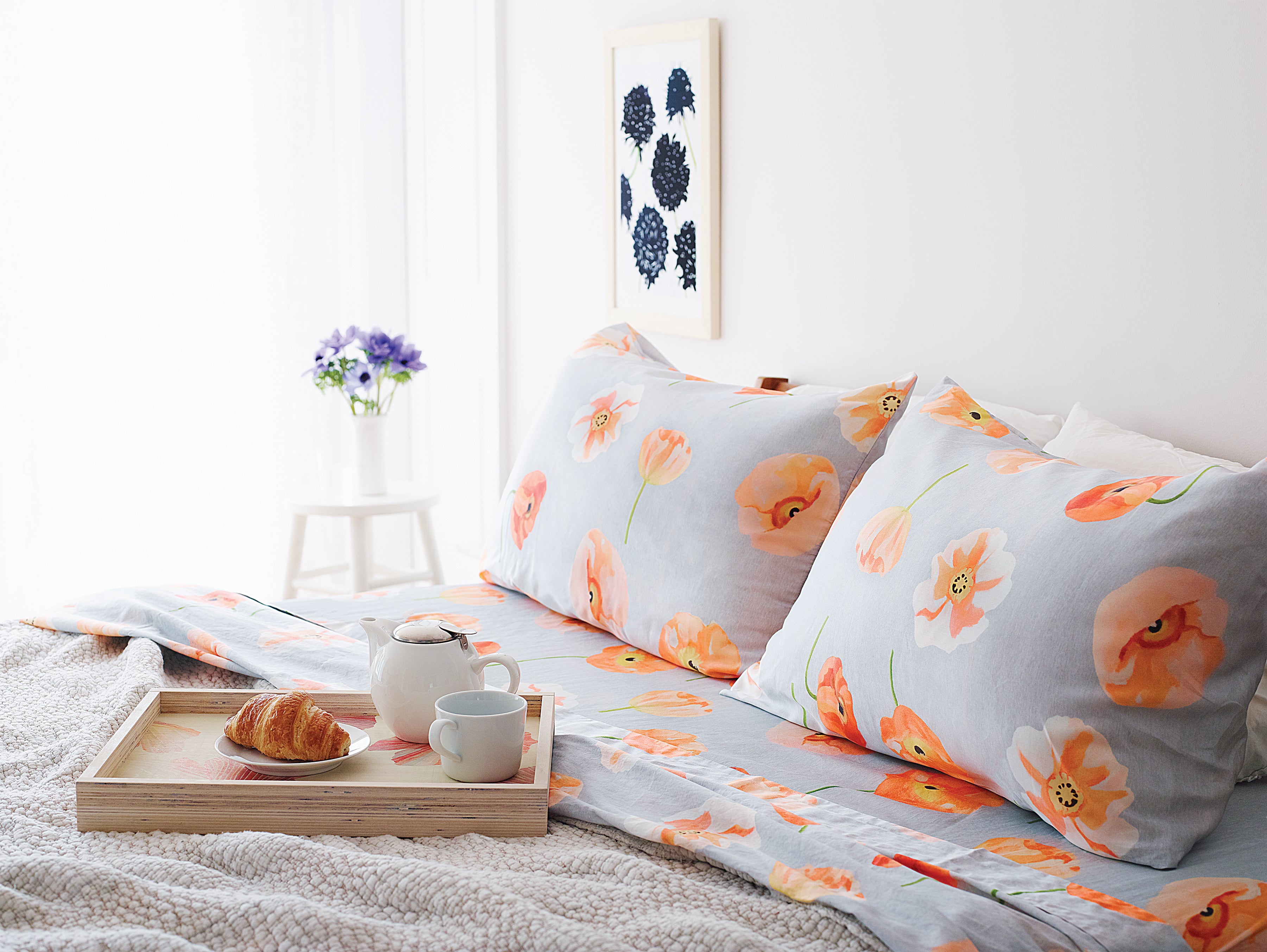 Handmade Serving Tray:  Hibiscus on Snow