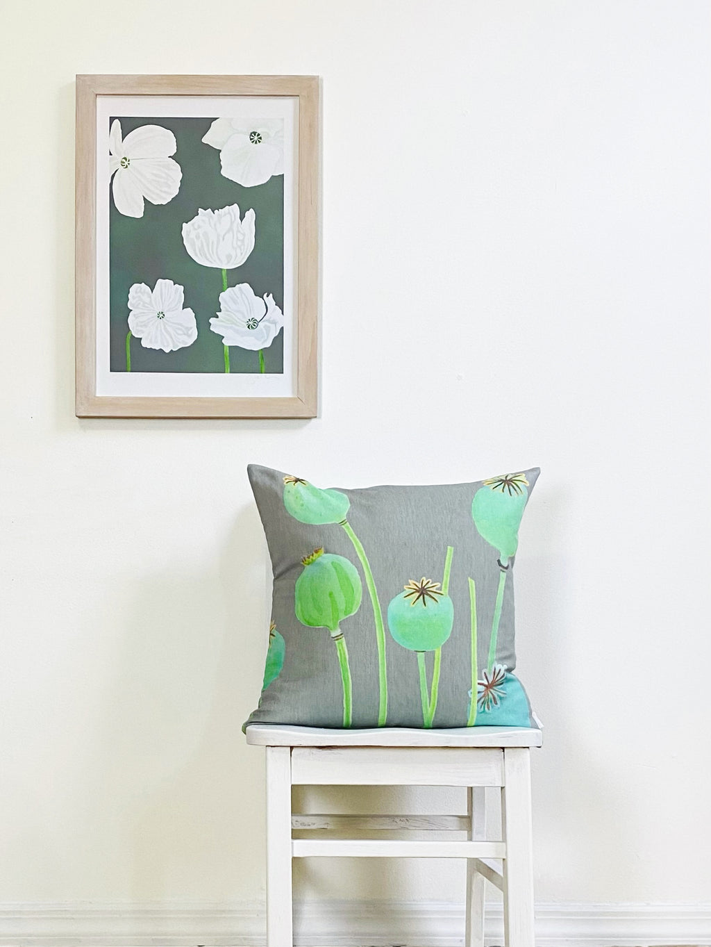 Throw Pillow: Poppy Pods on Grey