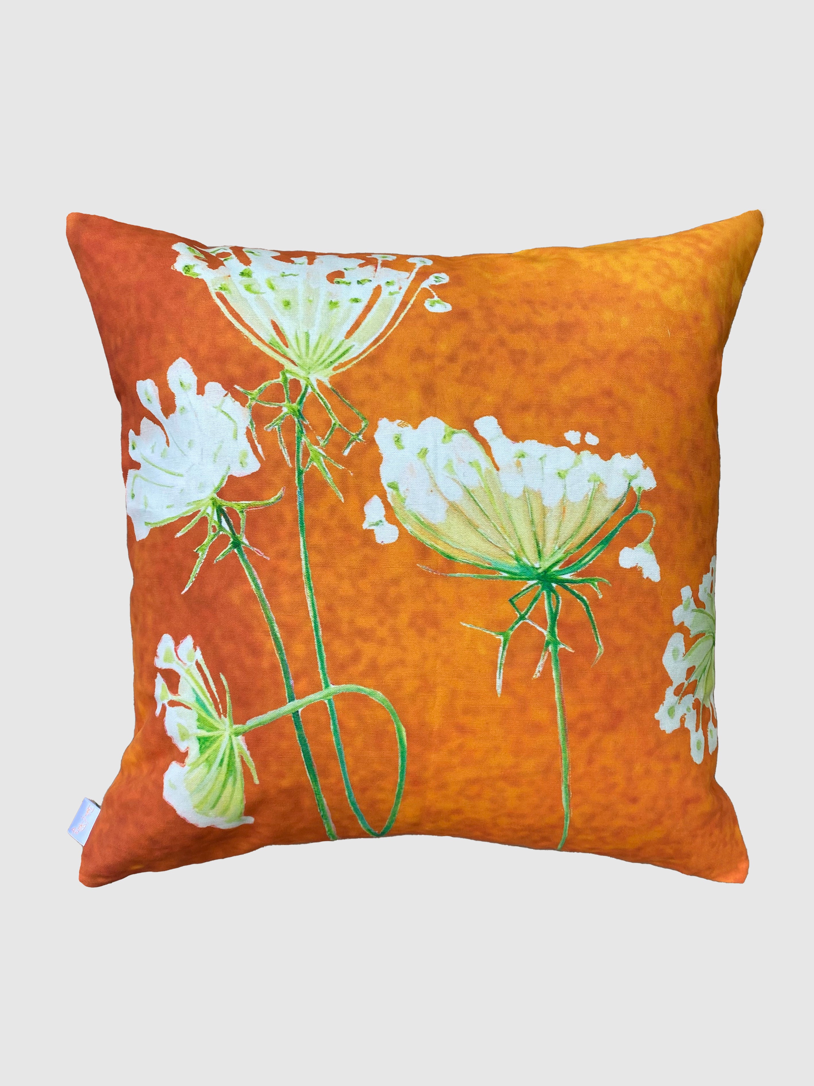 Throw Pillow: Queen Anne's Lace on Rusty Orange