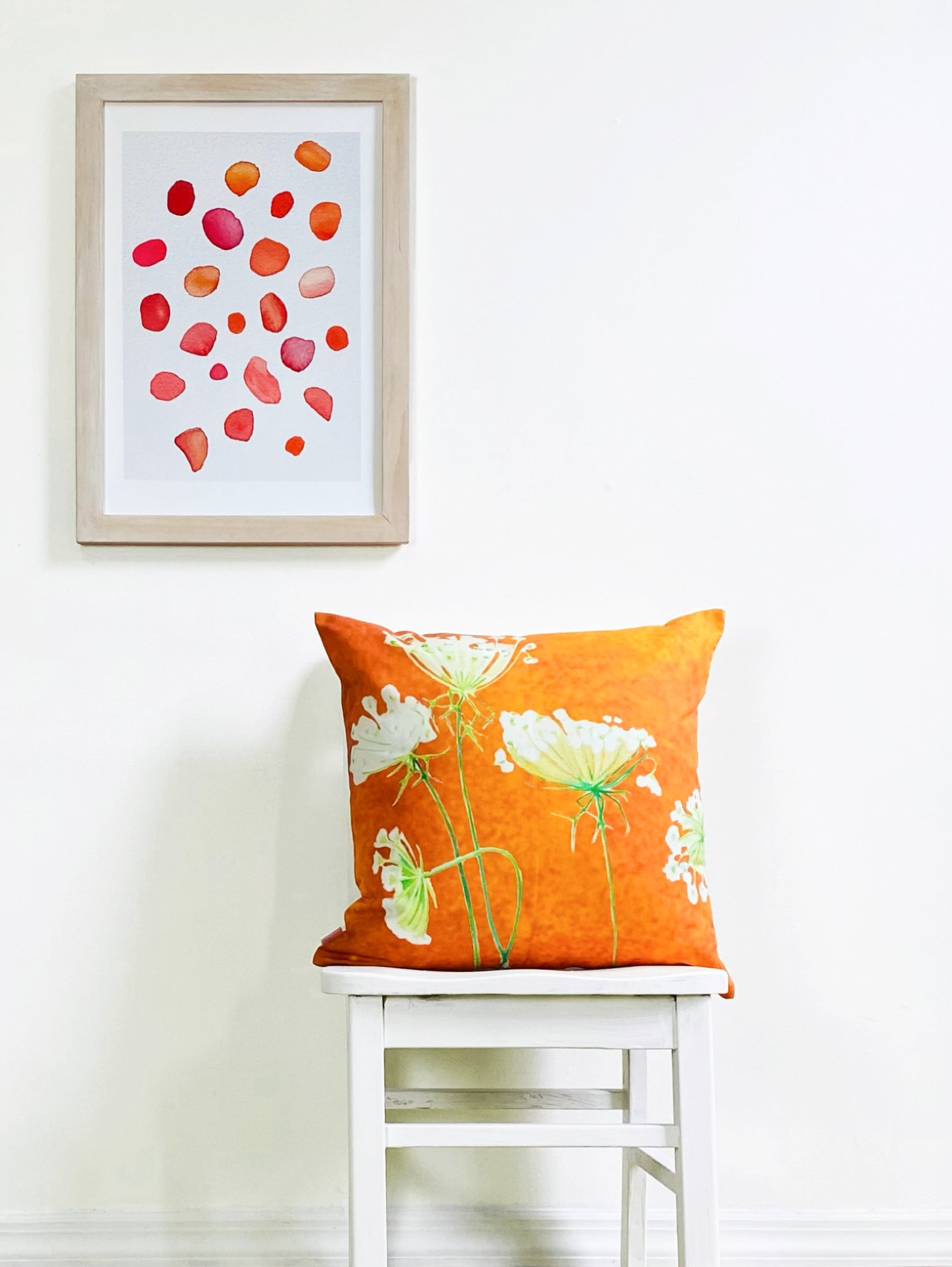 Throw Pillow: Queen Anne's Lace on Rusty Orange