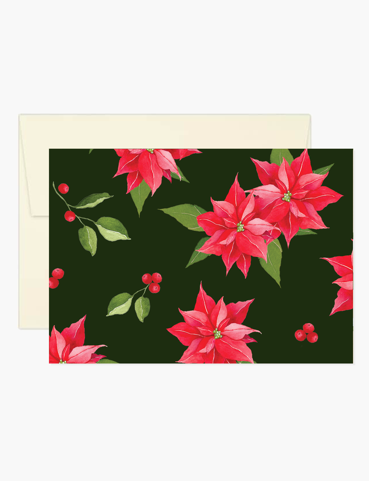 Notecard:  Red Poinsettia on Deep Green
