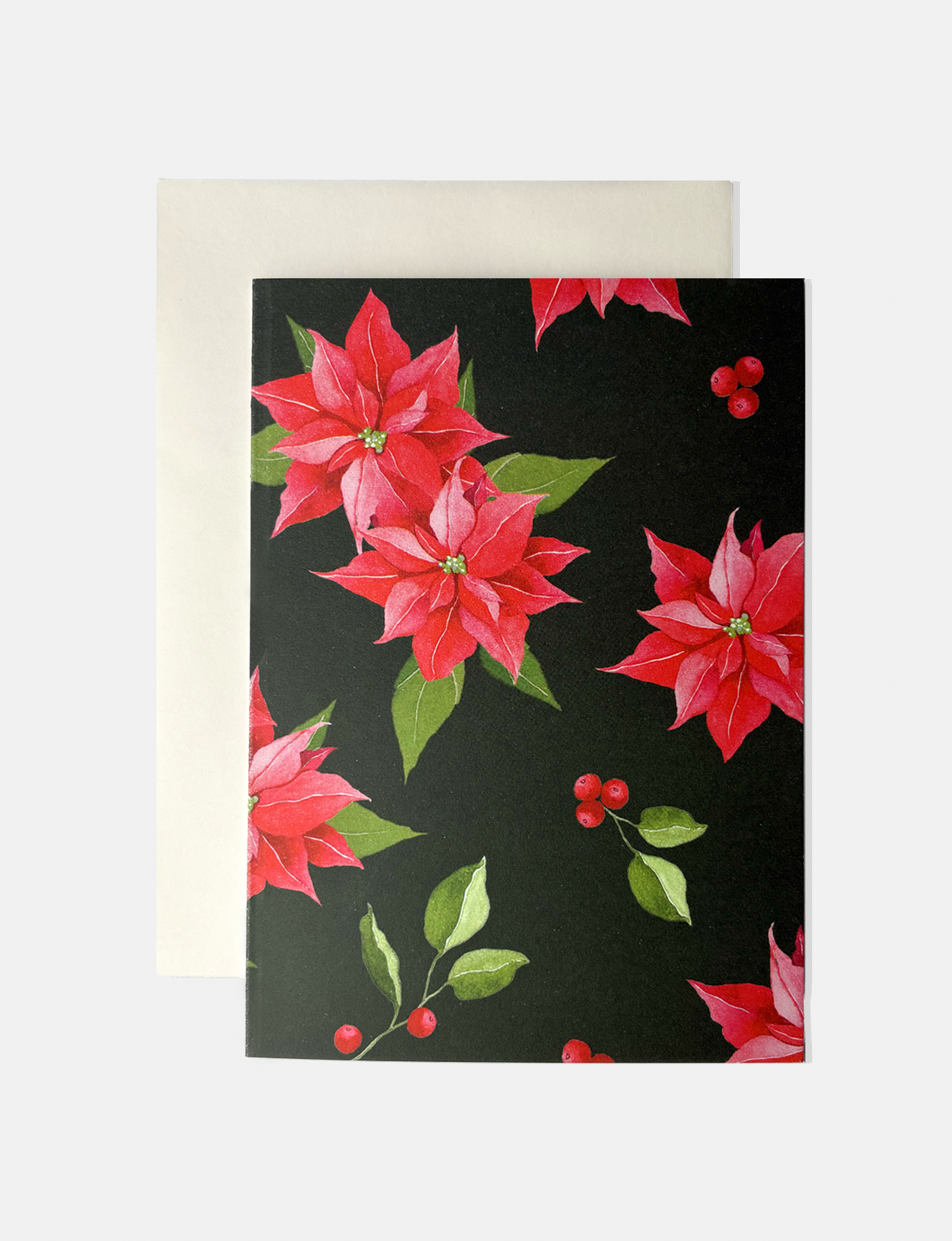 Notecard:  Red Poinsettia on Deep Green