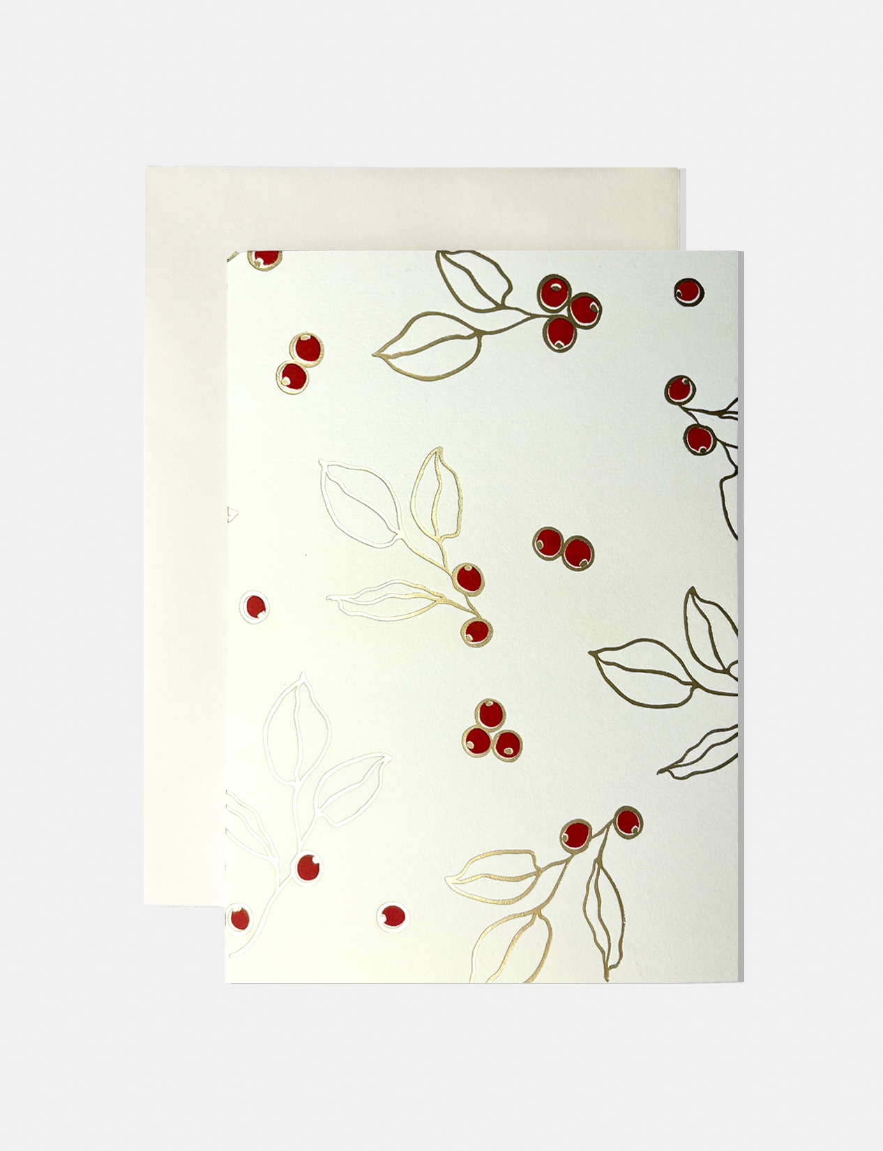 Notecard:  Gold and Red Winterberries on Cream