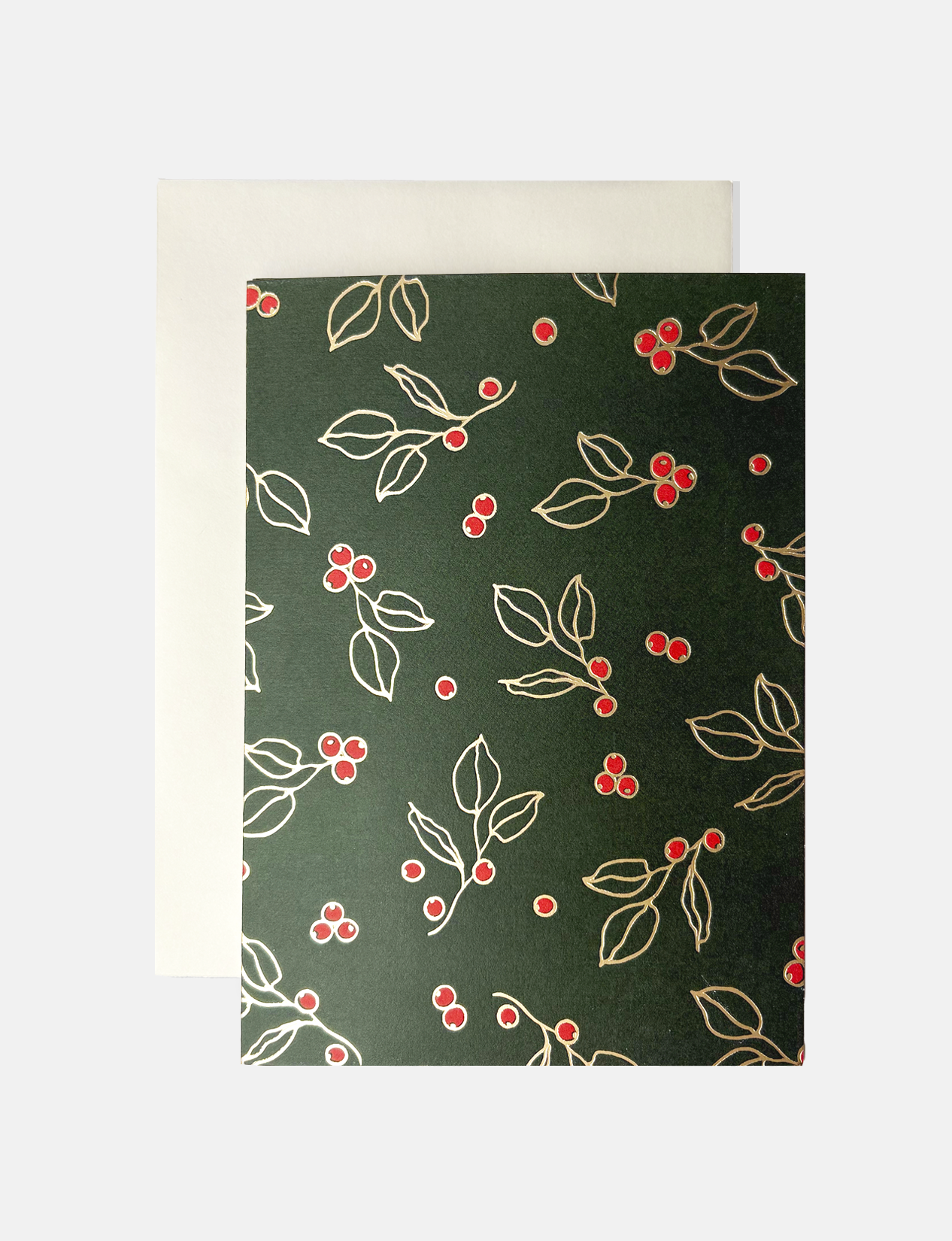 Notecard:  Gold and Red Winterberries on Deep Green