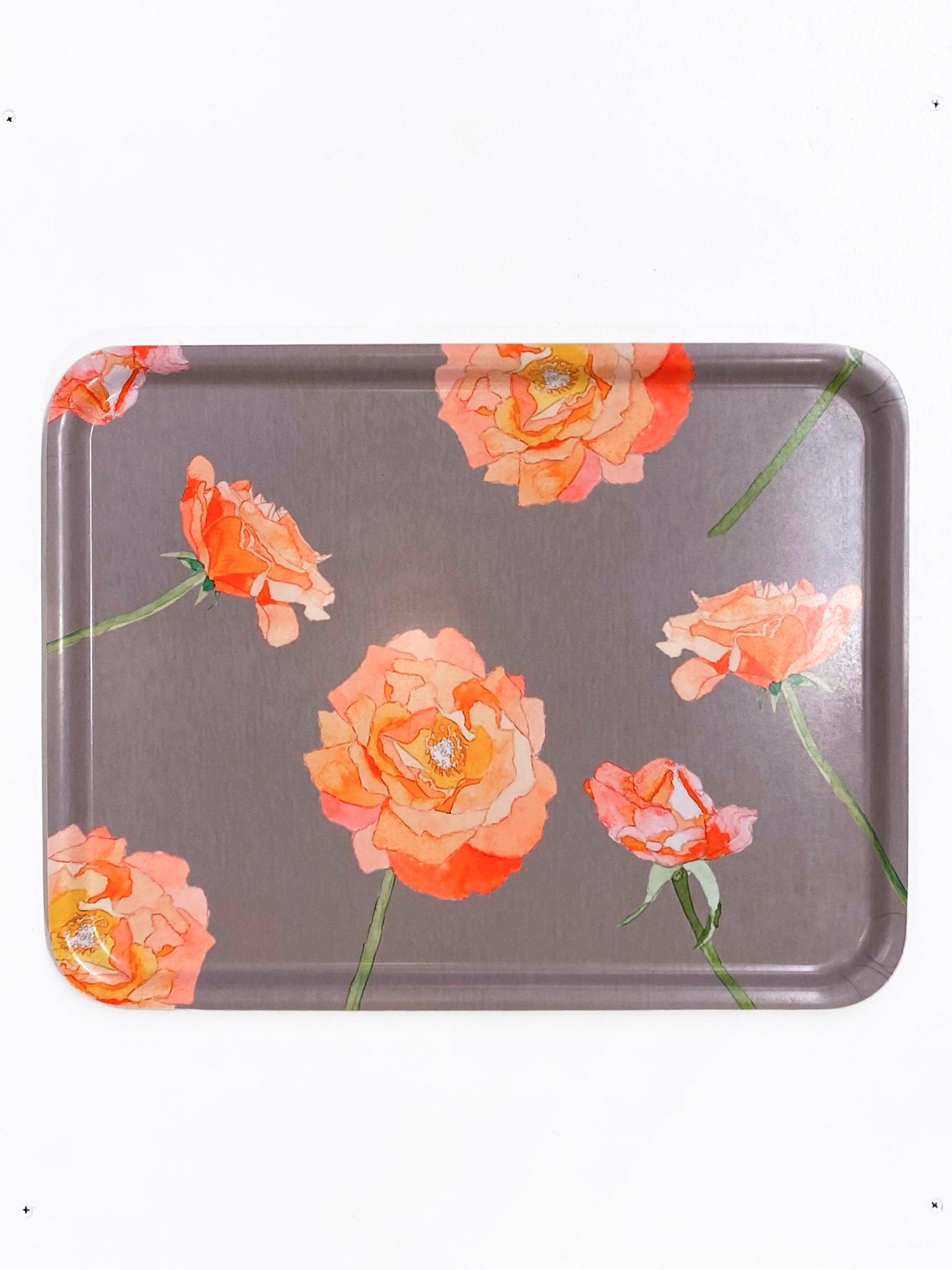 Swedish Serving Tray:  Peach Roses on Grey