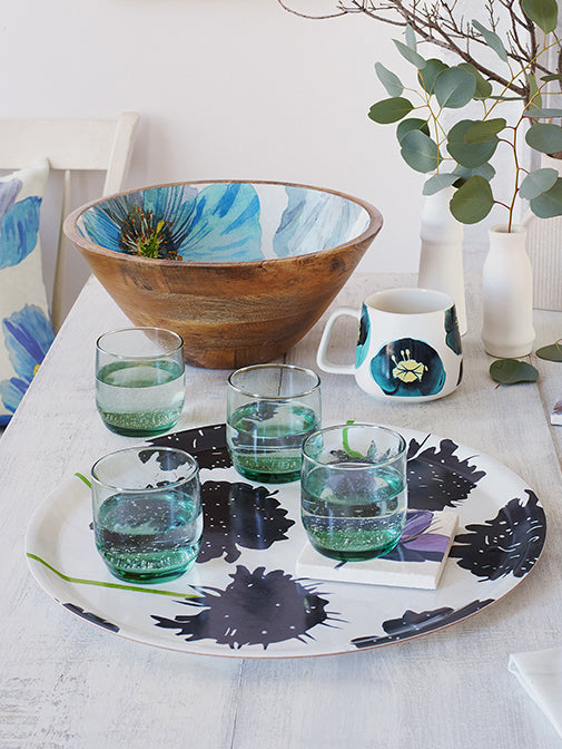 Swedish Serving Tray:  Black Scabiosa on Snow