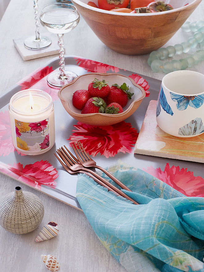 Swedish Serving Tray:  Red Carnations on Grey