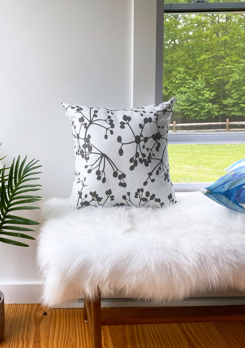 Throw Pillow: Grey Viburnum Berries on White