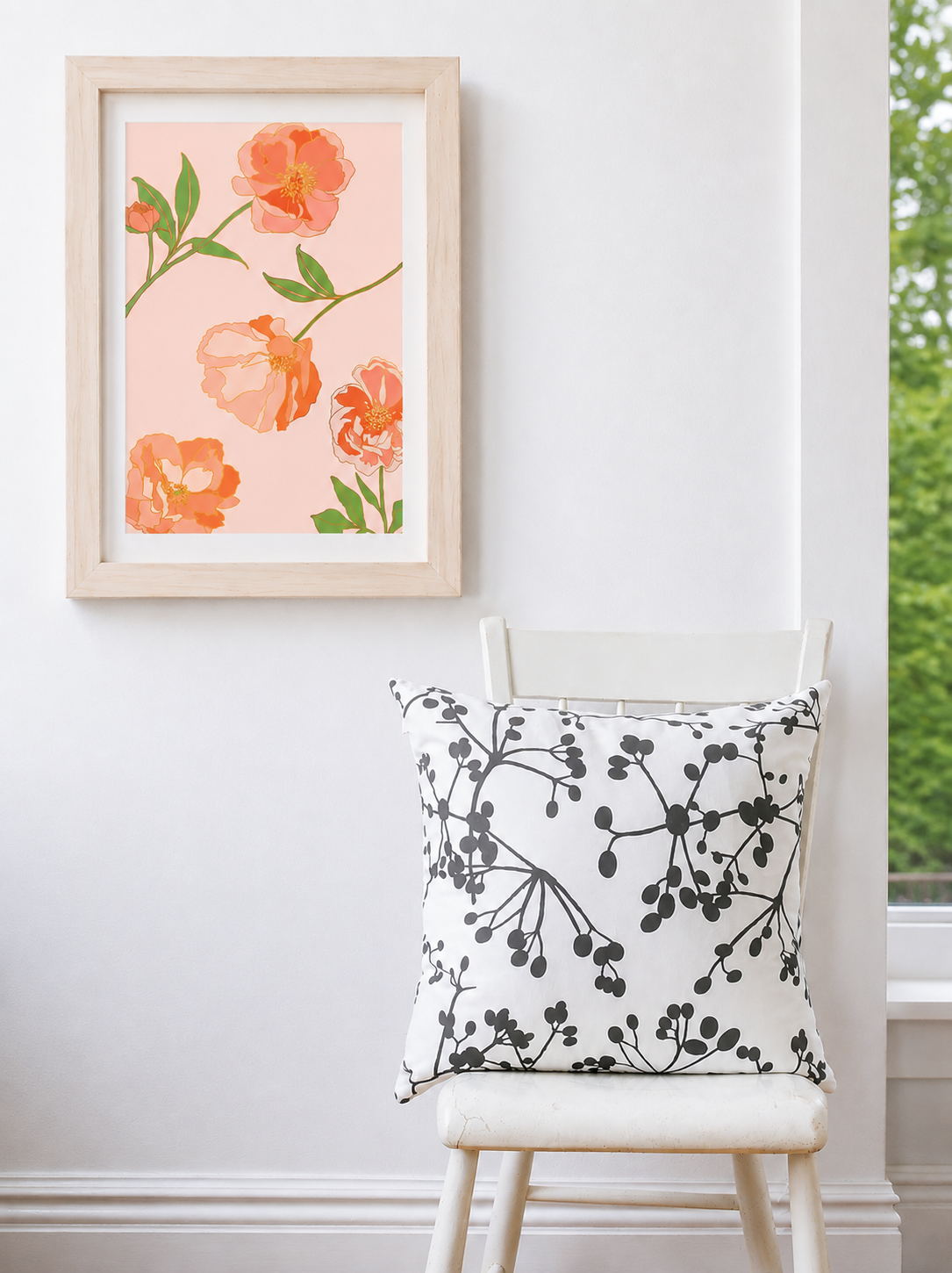 Throw Pillow: Grey Viburnum Berries on White