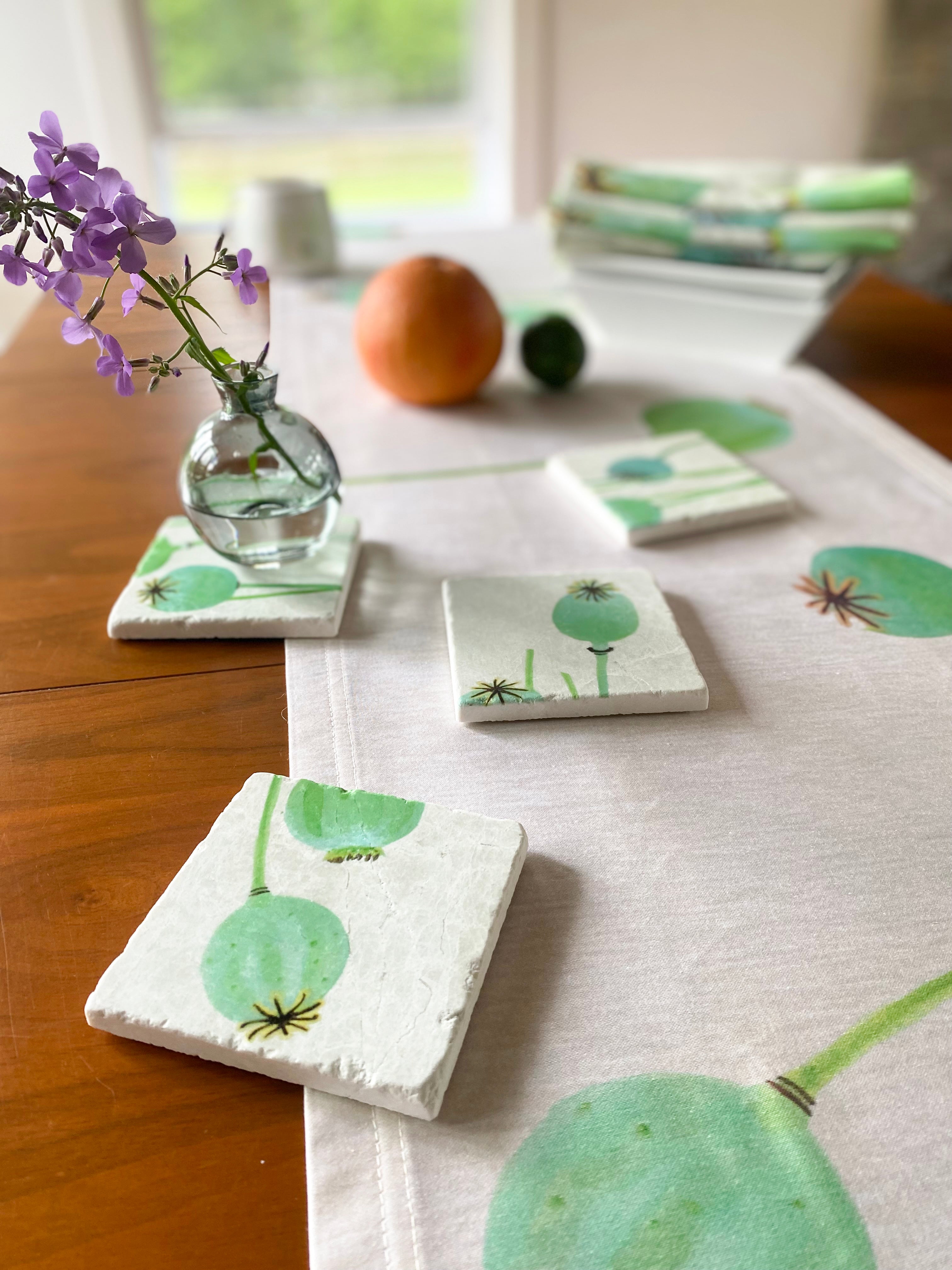 Table Runner: Poppy Pods on Ecru