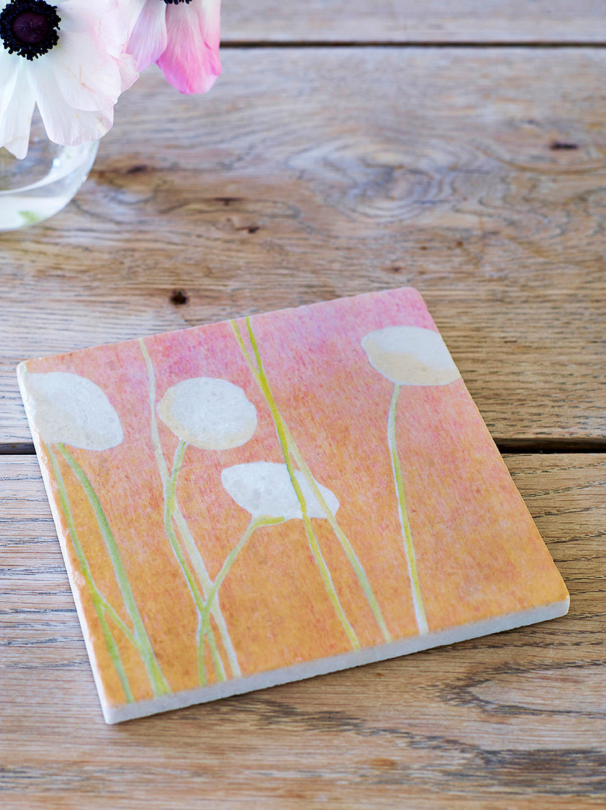 Trivet: Cream Flowers on Orange