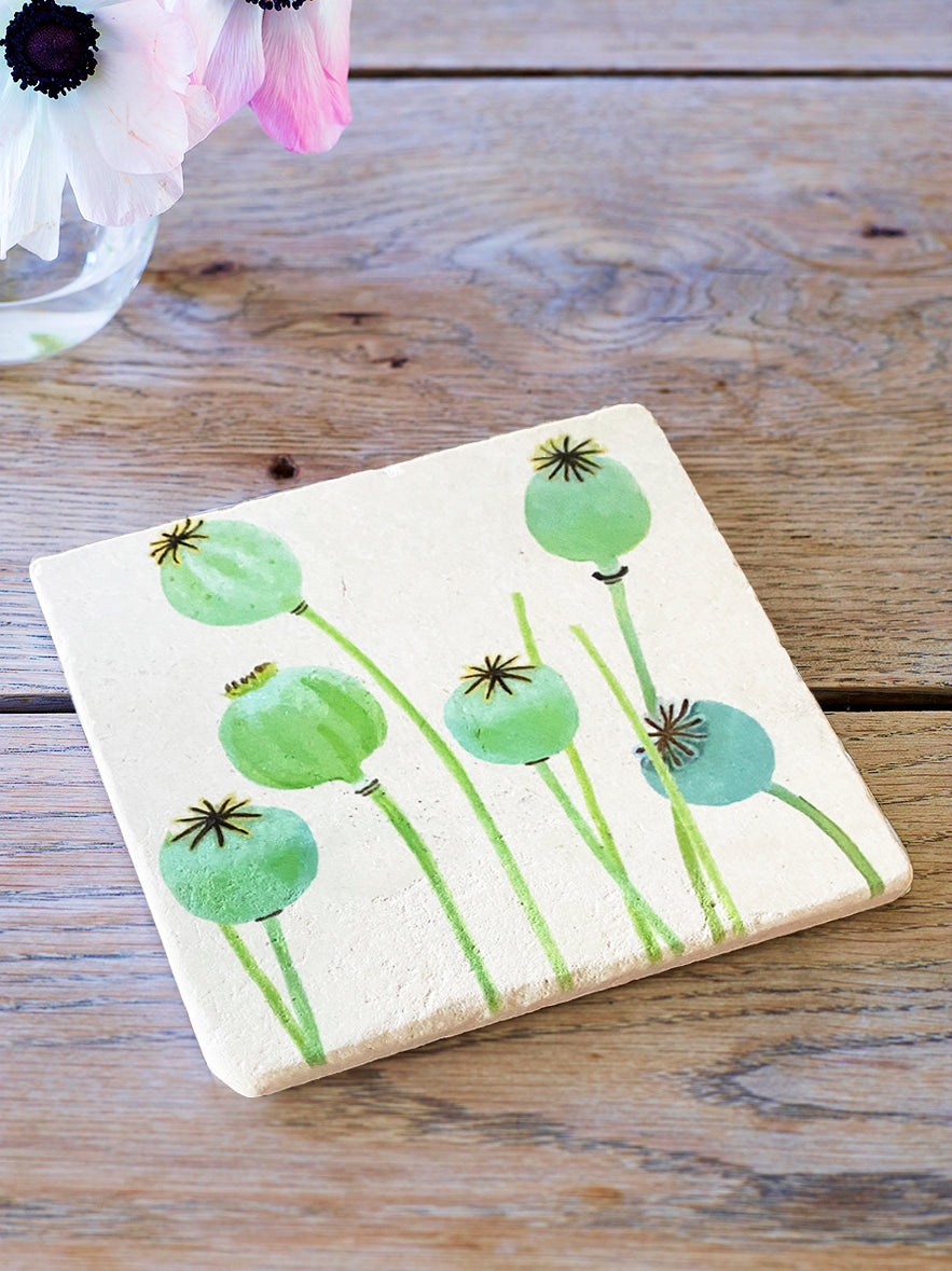 Trivet: Poppy Pods on Ecru