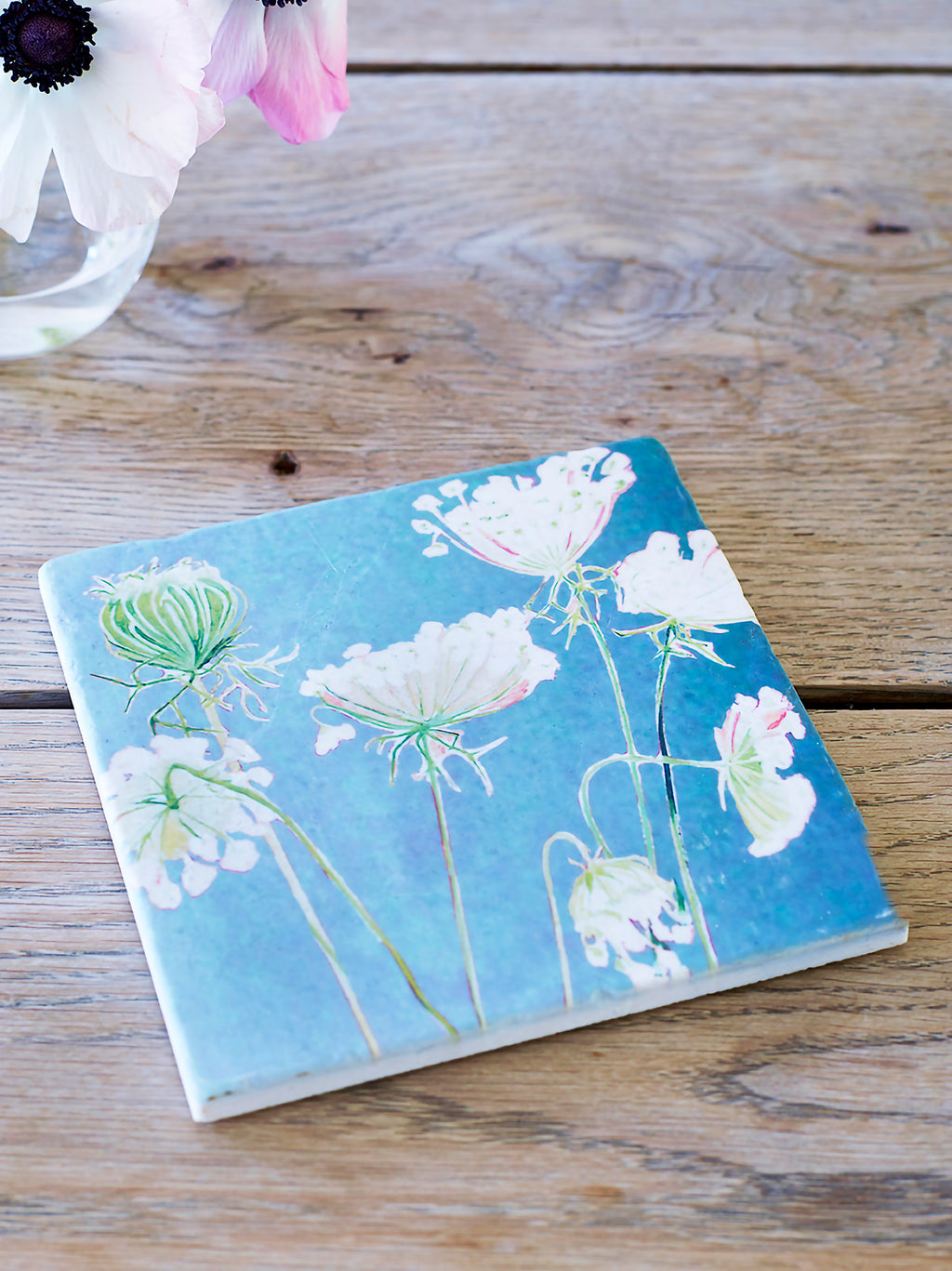 Trivet: Queen Anne's Lace on Teal