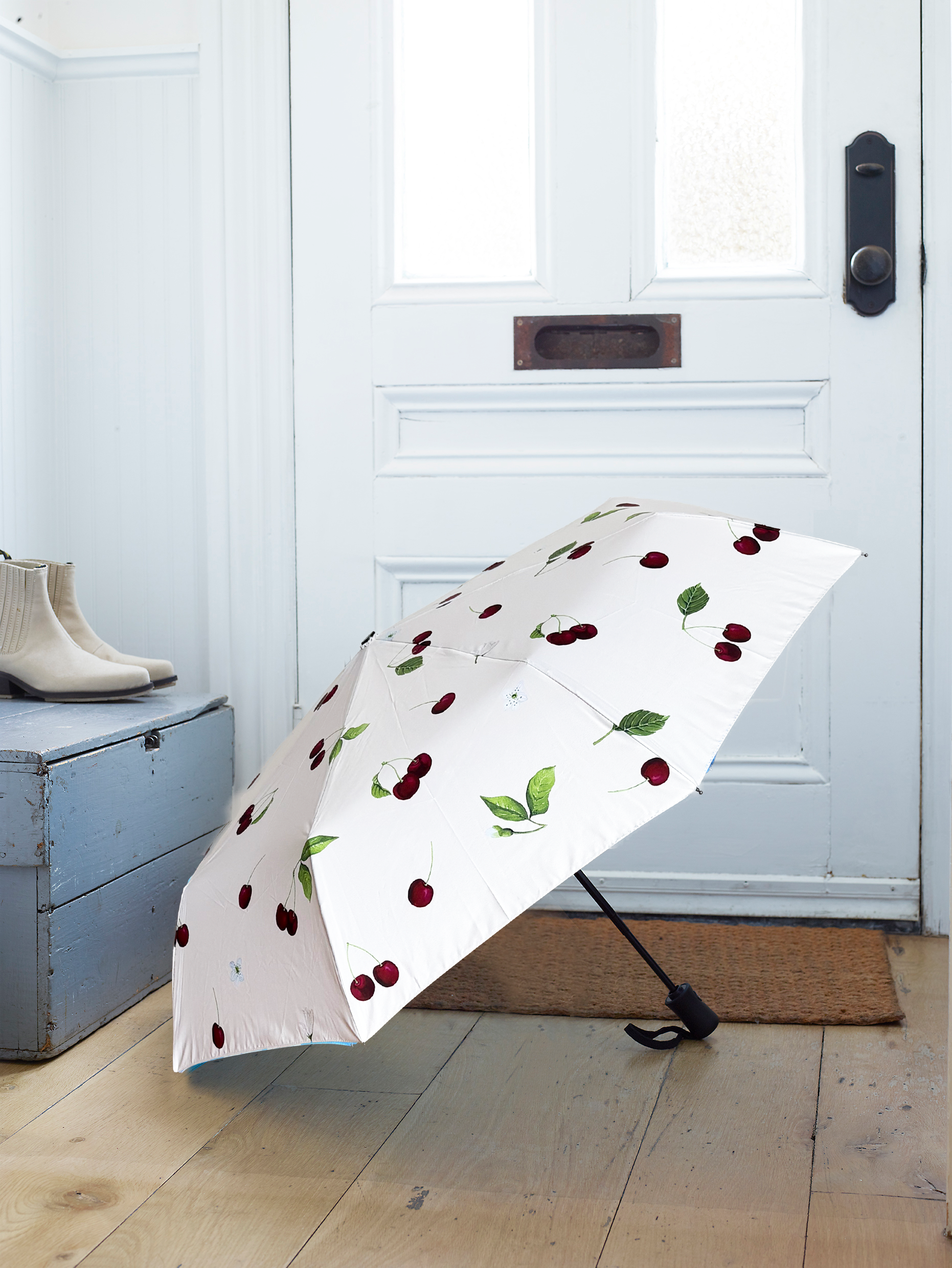 Umbrella:  Cherries and Blossoms on Cream